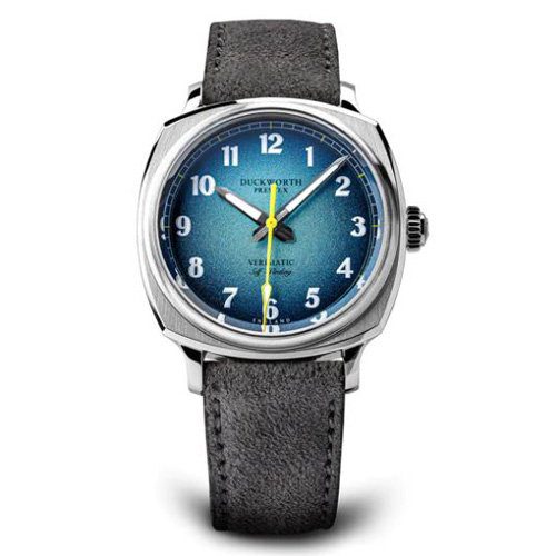 Duckworth Verimatic Blue Fume Grey Suede Strap D891-03 Leather Strap Front | C S Bedford