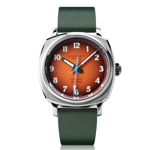 Duckworth Orange Fume Green Rubber Verimatic Watch Front View D891-05 | C S Bedford Jewellers