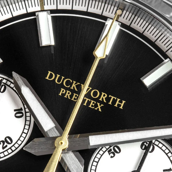 Duckworth Prestex Chronograph 42 Black Sunburst Tan Leather Strap | C S Bedford Jewellers